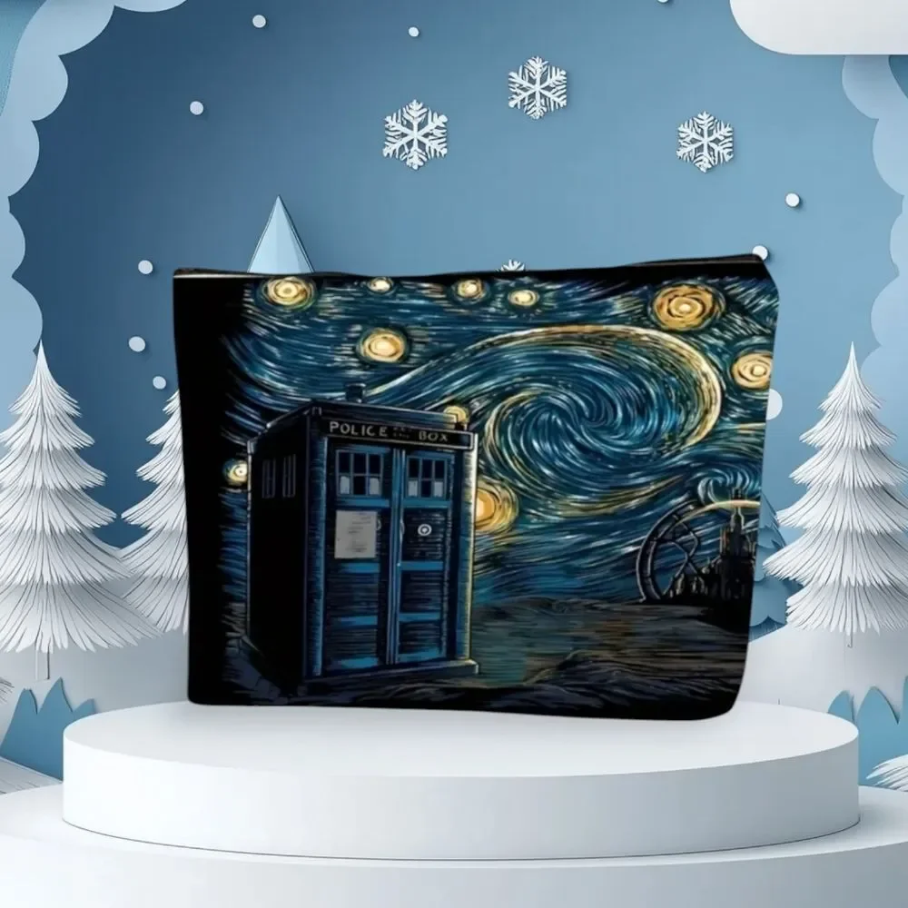 Doctor Who TARDIS Starry Night Cosmetic Bag Whovian Van Gogh Art Makeup Pouch